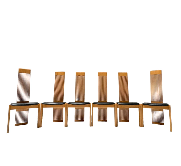 Post-Modern Slatted High Back Dining Room Chairs by Pietro Costantini, 1980s